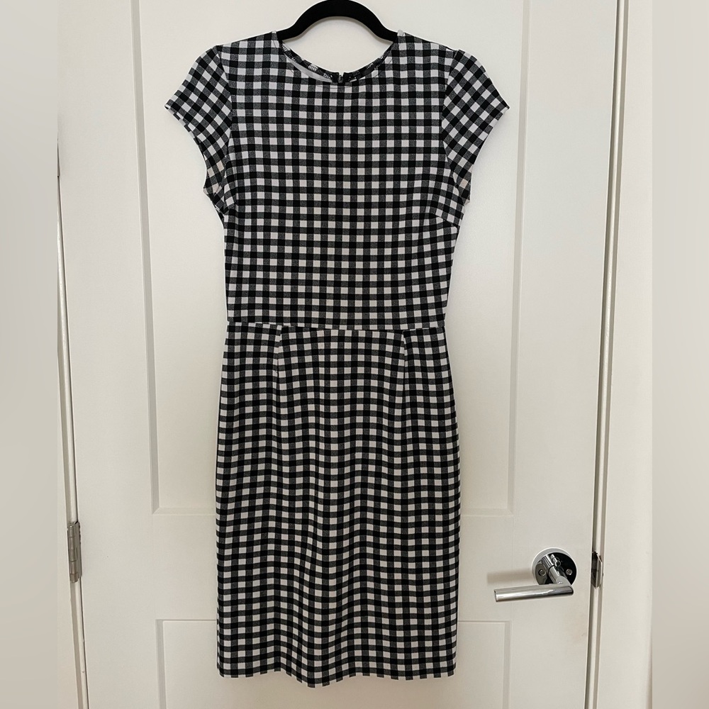 Aqua black and white checkered sheath dress